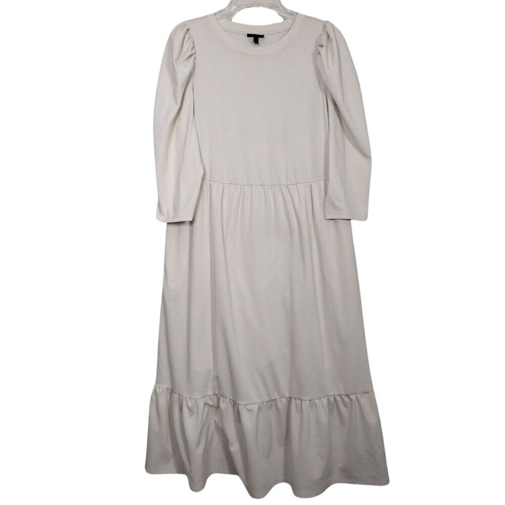 Women’s Beige Cocktail Dress 3/4 Sleeve Size M Formal Cottage core Stretch